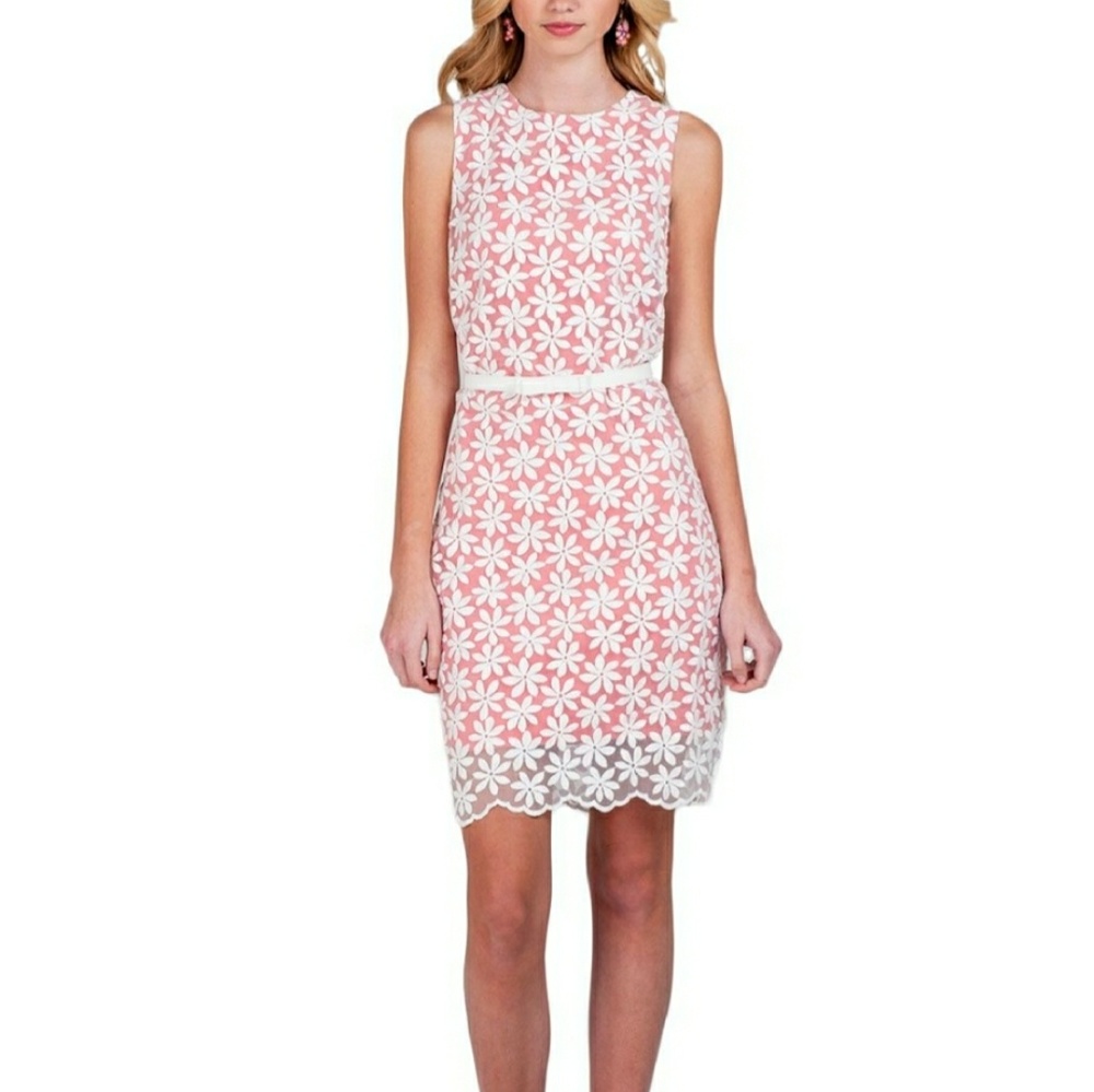 Badgley Mischka Pink and White Floral Midi Dress